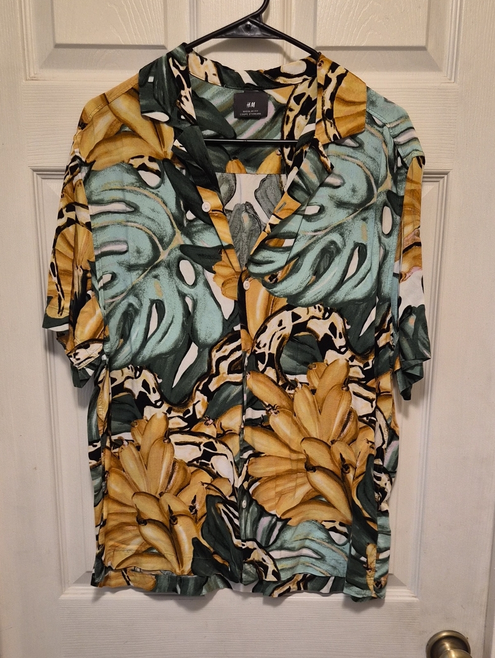 H&M Tropical Leaf & Floral Button-Down Shirt - Yellow & Teal